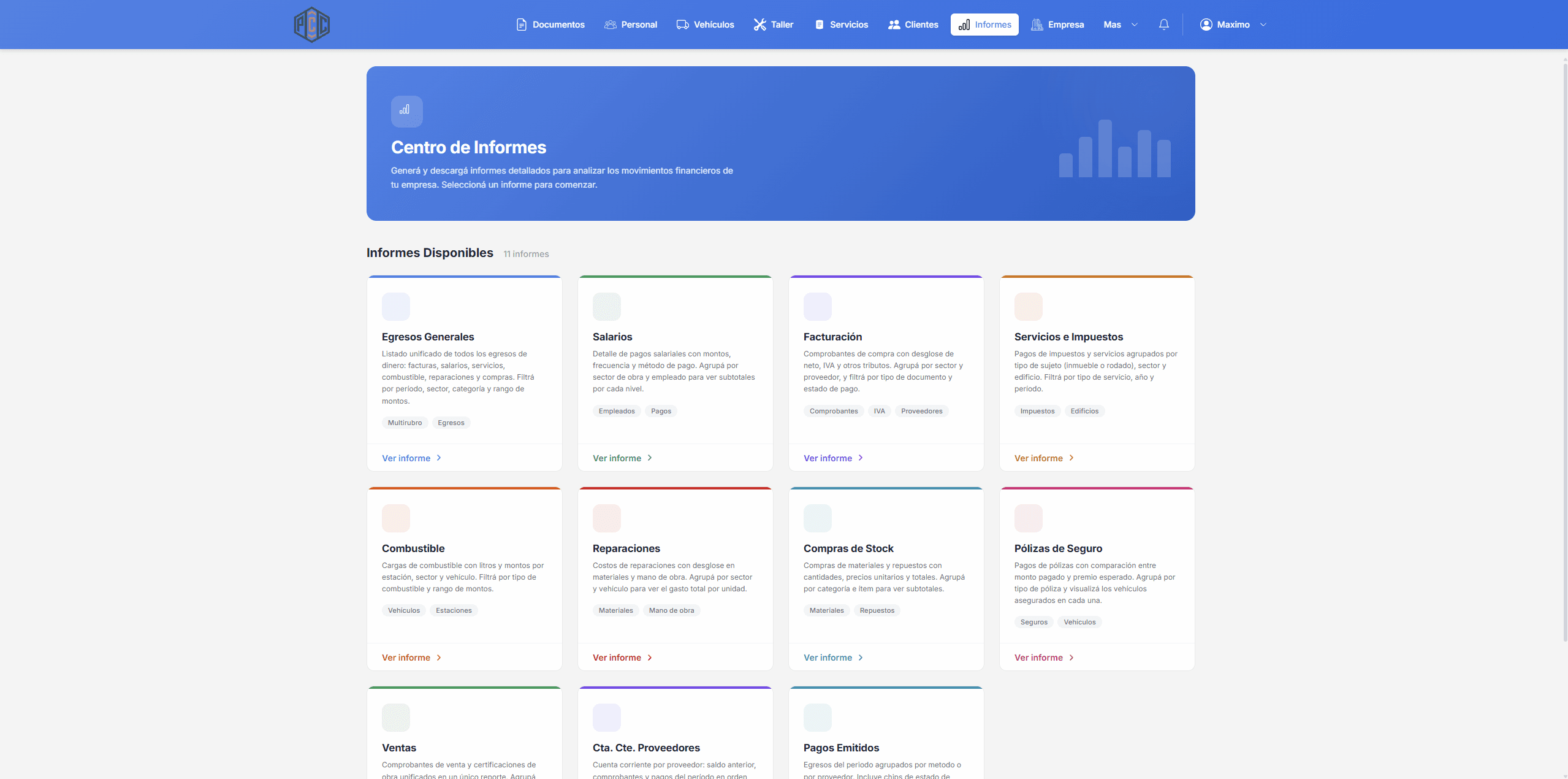 Centro de informes de Civil Control con reportes disponibles por categoría